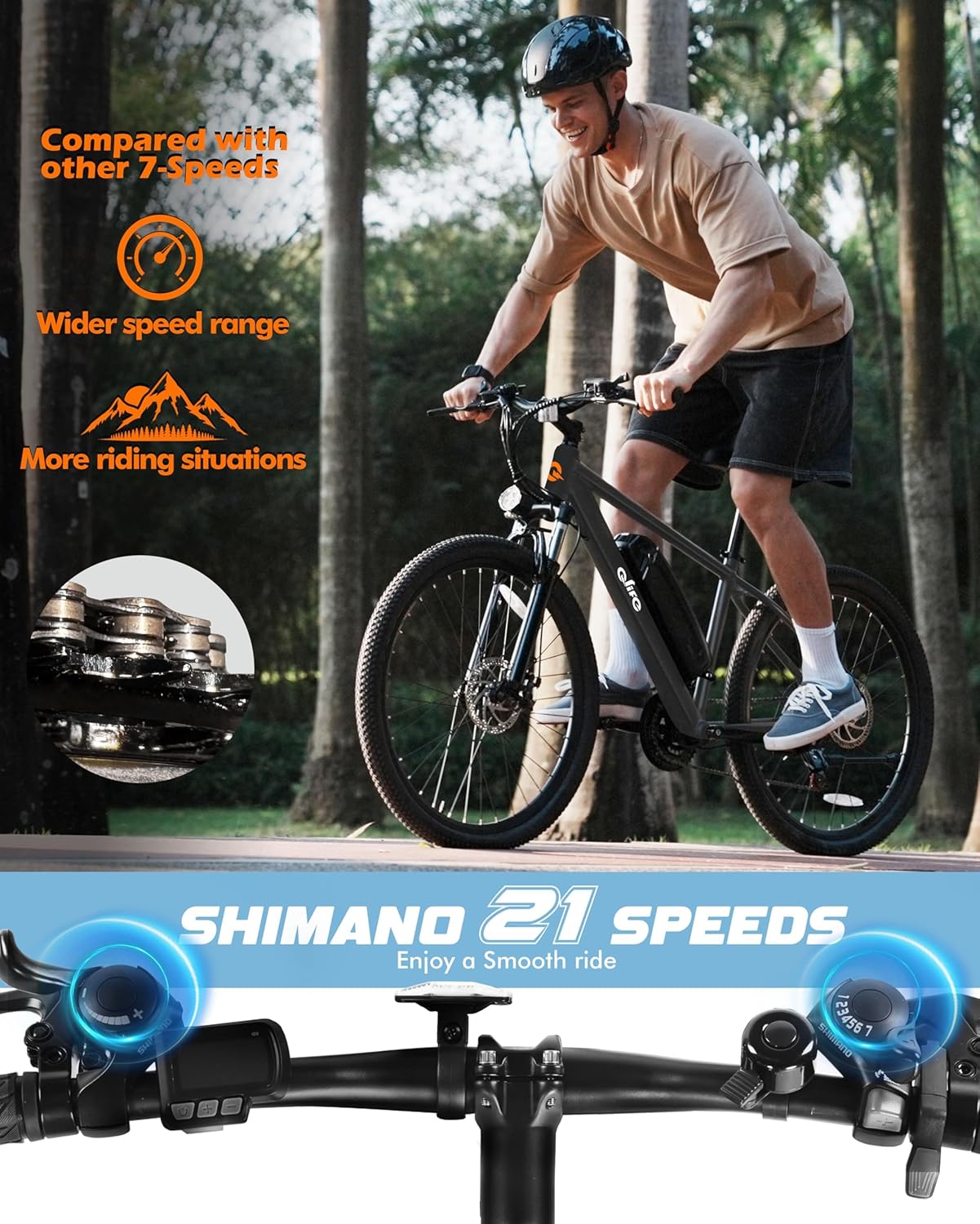 Qlife Racer Electric Bike for Adults - 21-Speed Mountain Ebike with Peak 1200W 28MPH Brushless Motor, 48V10.4Ah Removable Battery, 27.5X2.1 Tire Step Over E-MTB, Up to 50 Miles(PAS1), E Bikes